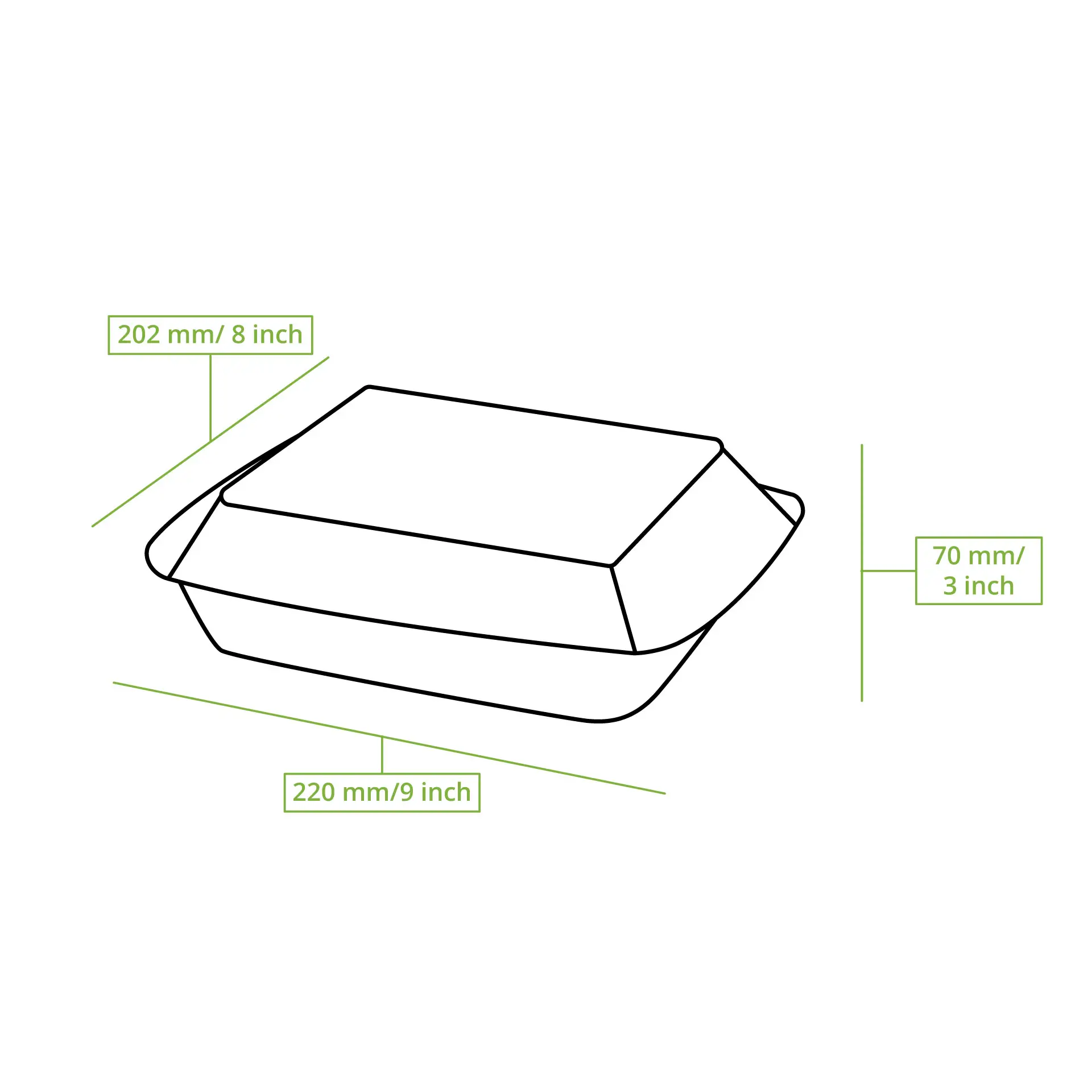 Barquette alimentaire en canne à sucre, 22 x 18,5 x 7 cm, rectangulaire