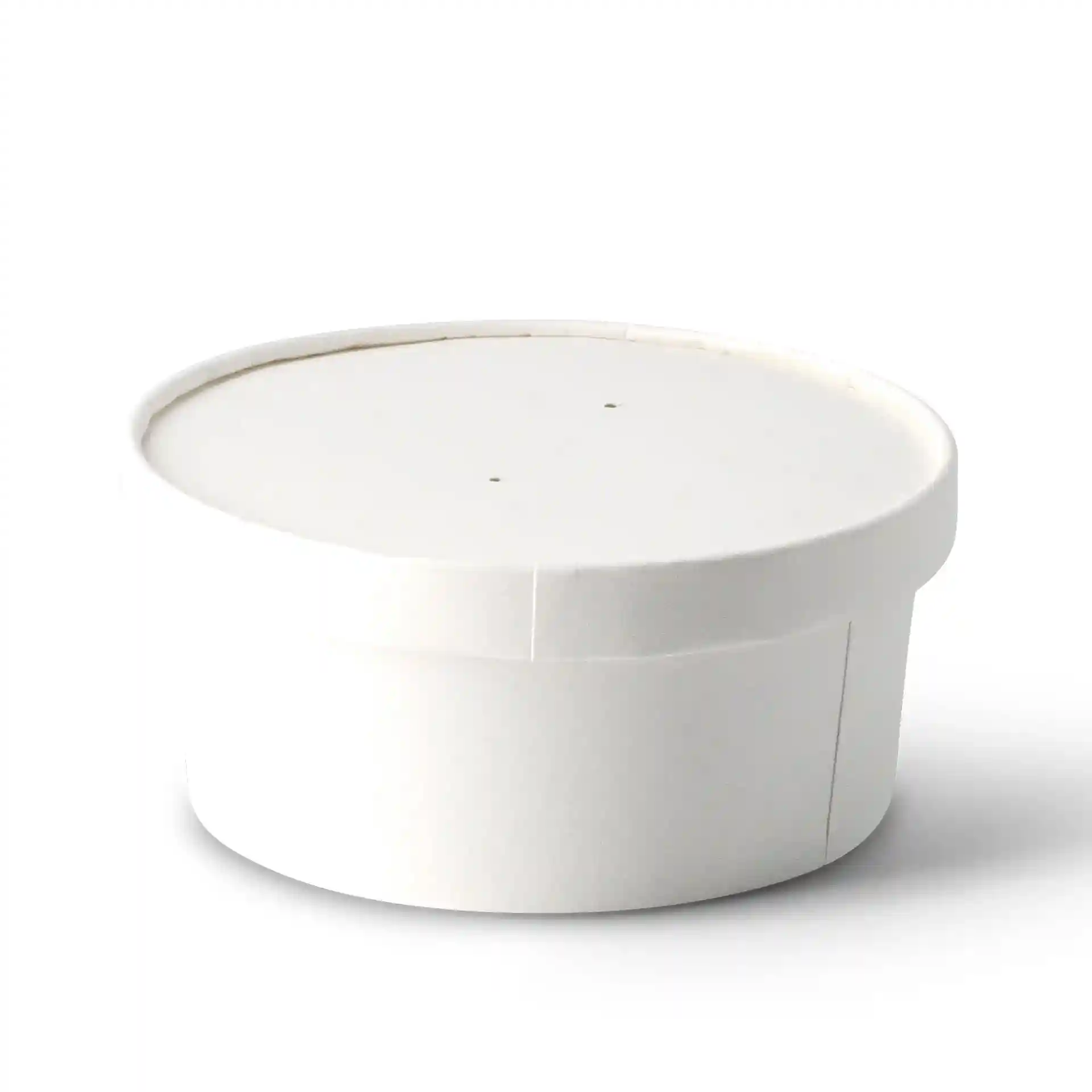 Couvercle rond en carton blanc avec surface enduite, conçu pour des bols en papier, mesurant 150 mm de diamètre.