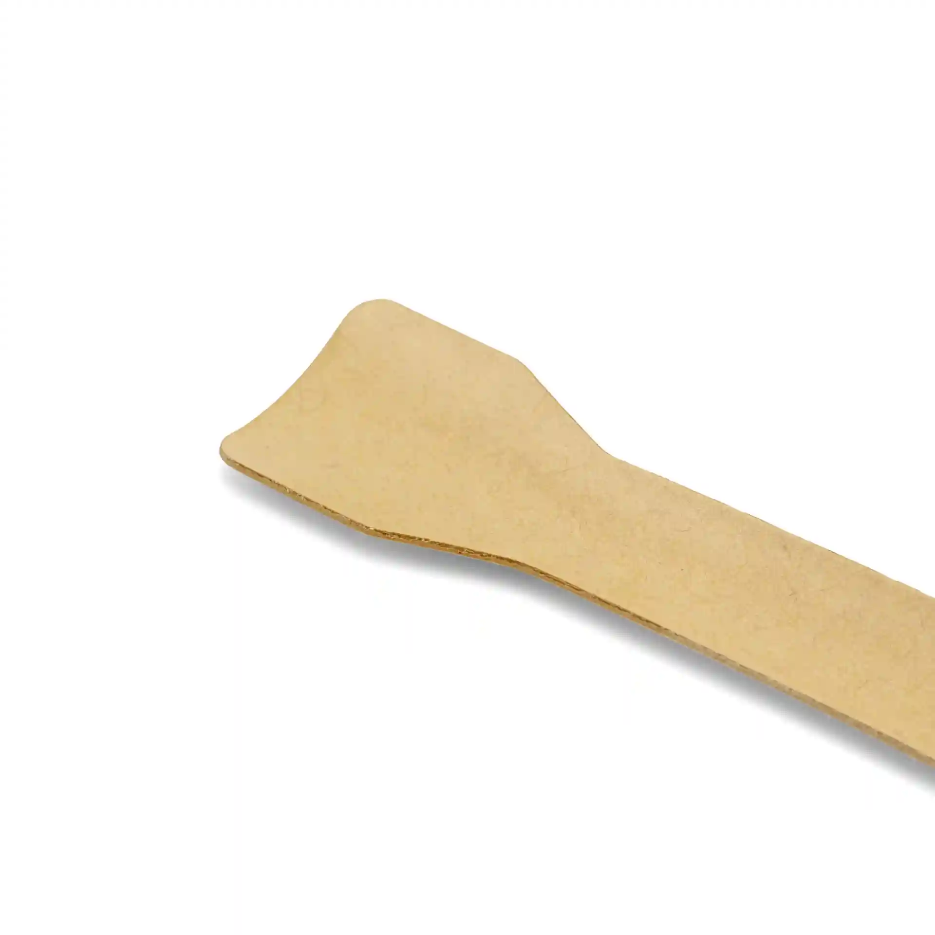 Cuillère en papier brun pour glace, 9,5 cm de long, avec une extrémité plate et un manche effilé.