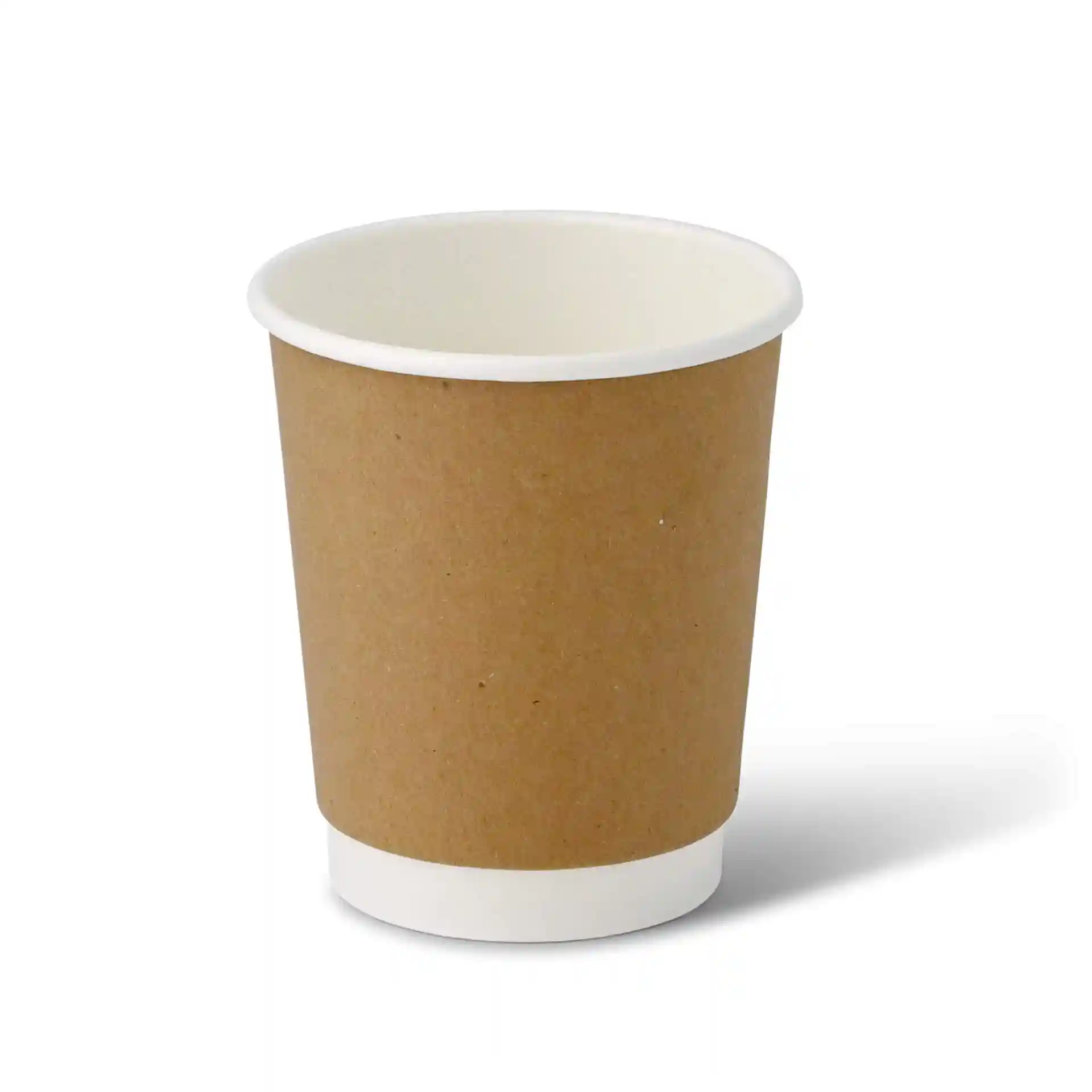 Gobelet en carton double paroi marron avec doublure intérieure blanche, capacité de 8 oz et forme ronde.