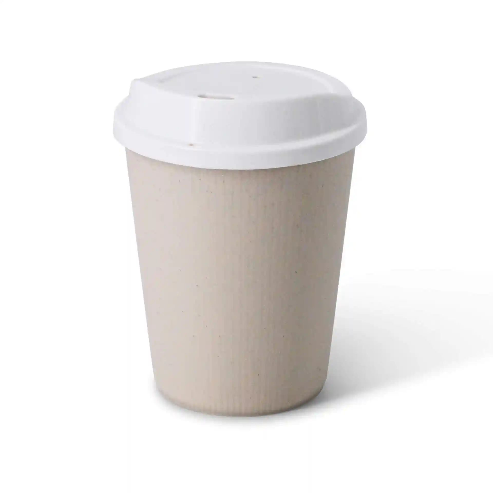 Gobelet réutilisable blanc crème avec couvercle blanc, capacité de 11 oz, en matériau PP.