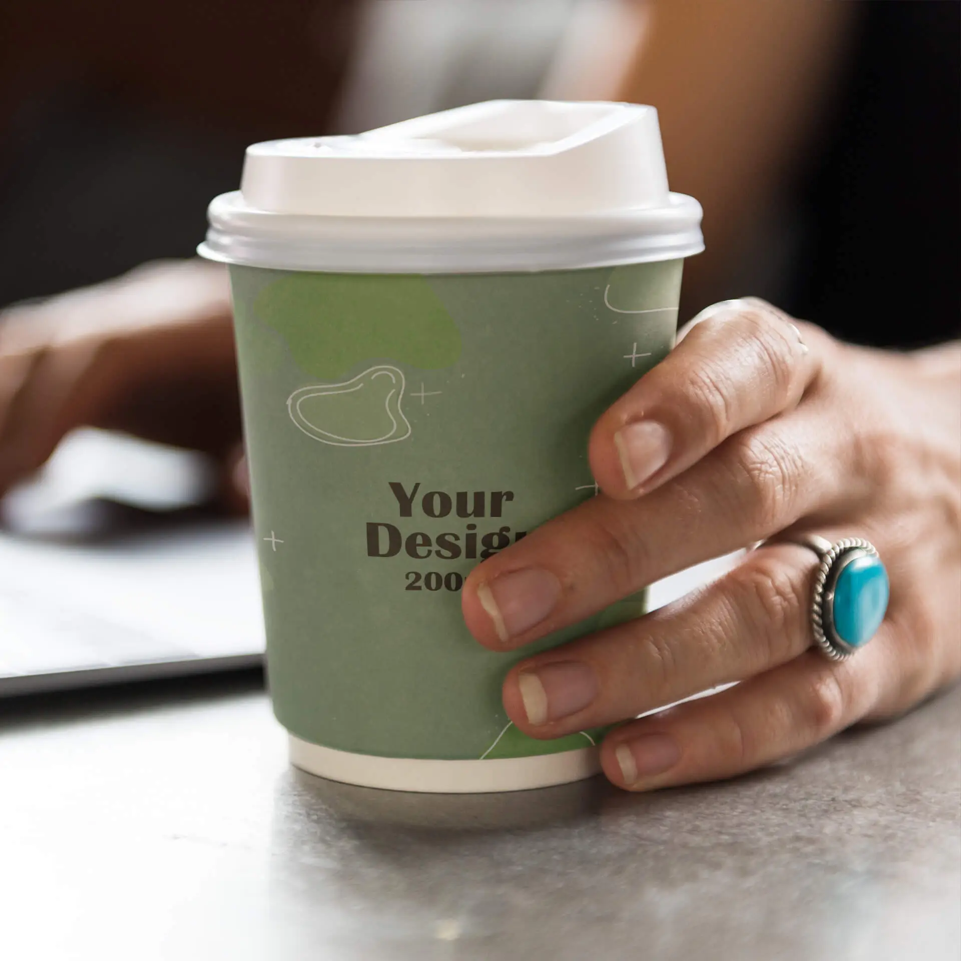 Gobelets personnalisés en carton, double paroi, 200 ml / 8 oz, blanc, mat, PE