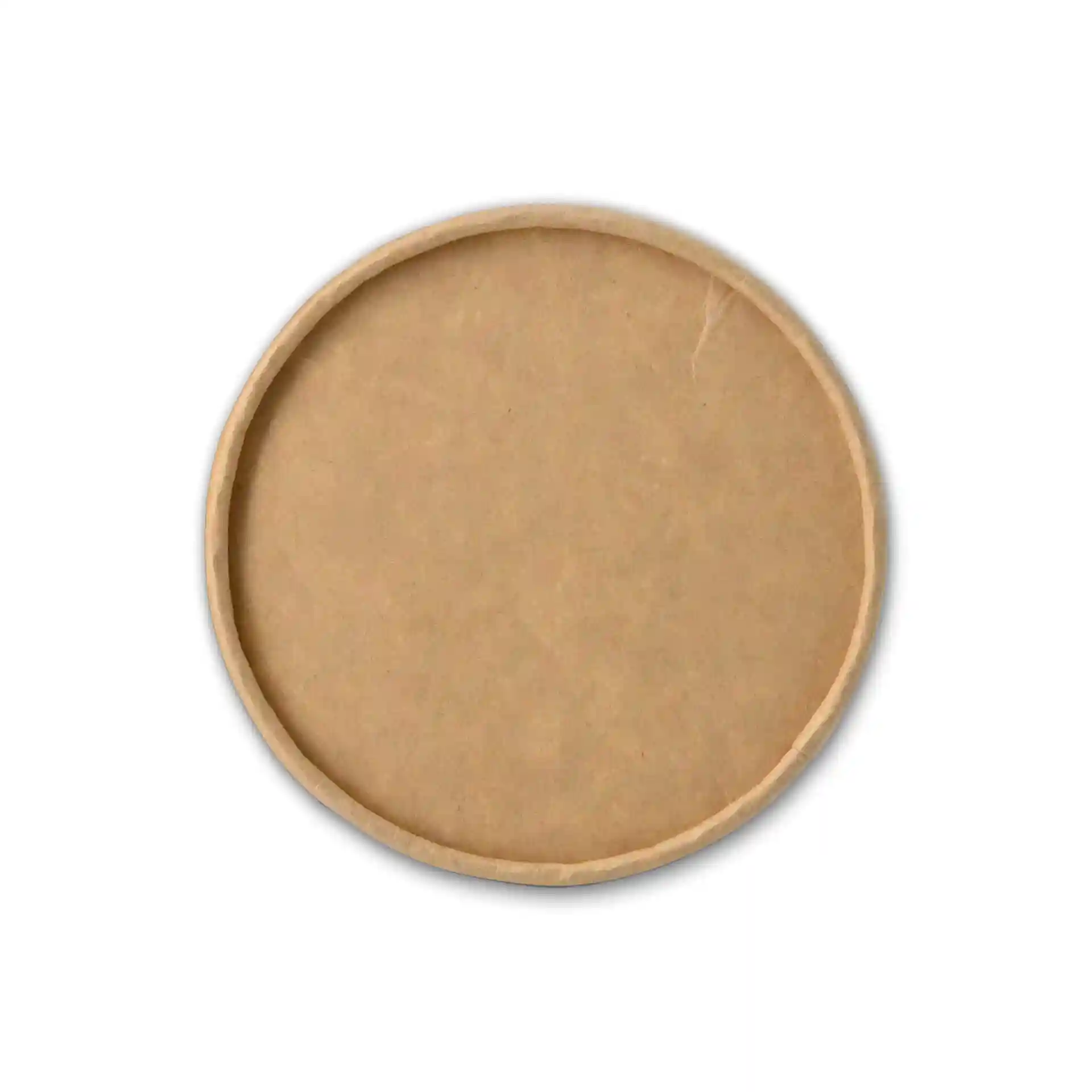 Couvercle rond en carton brun d'un diamètre de 94 mm et d'une hauteur de 14 mm.
