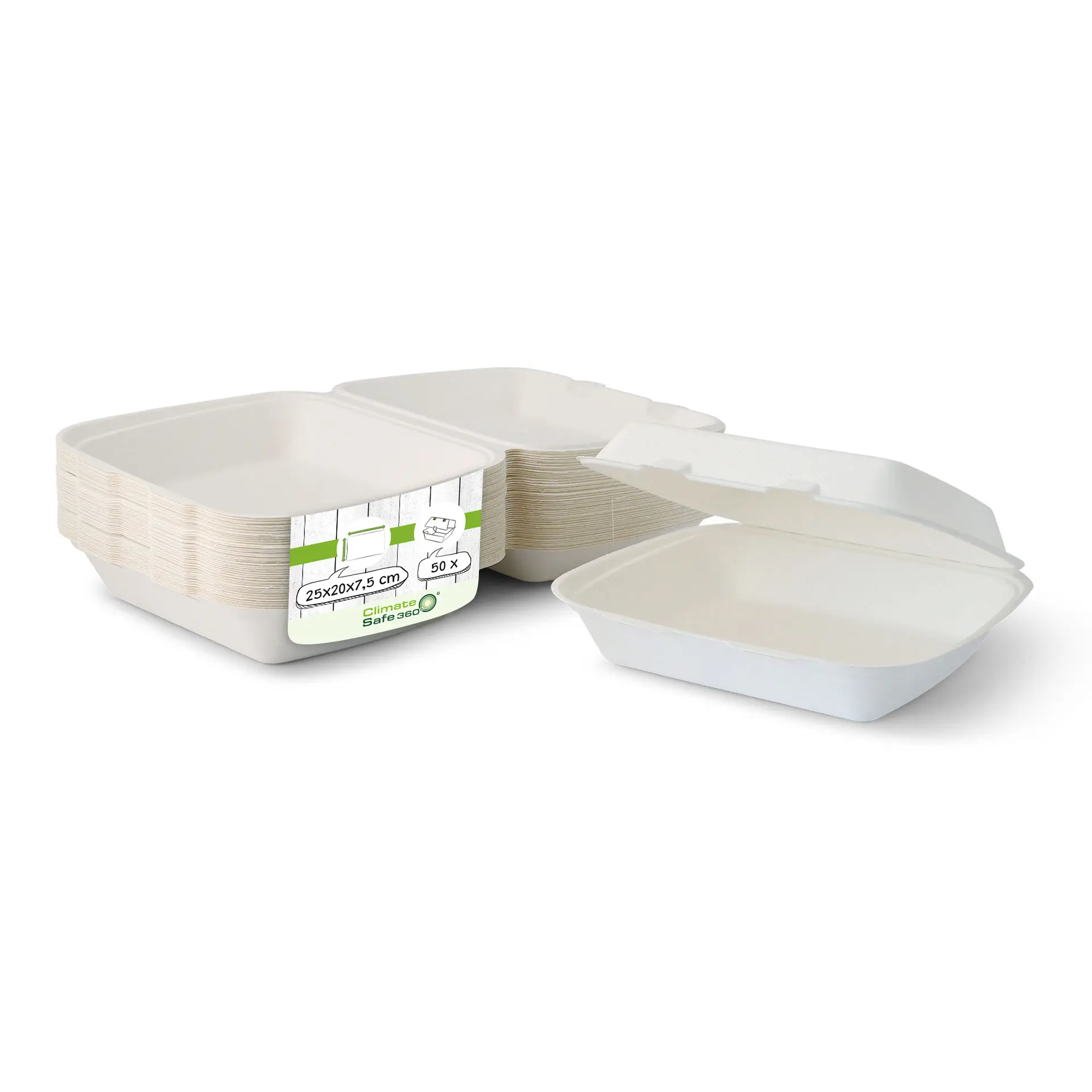Emballage alimentaire en canne à sucre, 25 x 20 x 7,5 cm, rectangulaire Emballage alimentaire en canne à sucre, 25 x 20 x 7,5 cm, rectangulaire