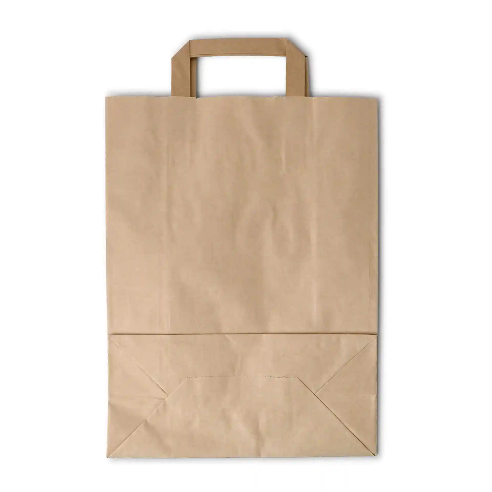 Sac en papier brun de forme rectangulaire avec deux poignées supérieures, mesurant 26 x 12 x 35 cm.