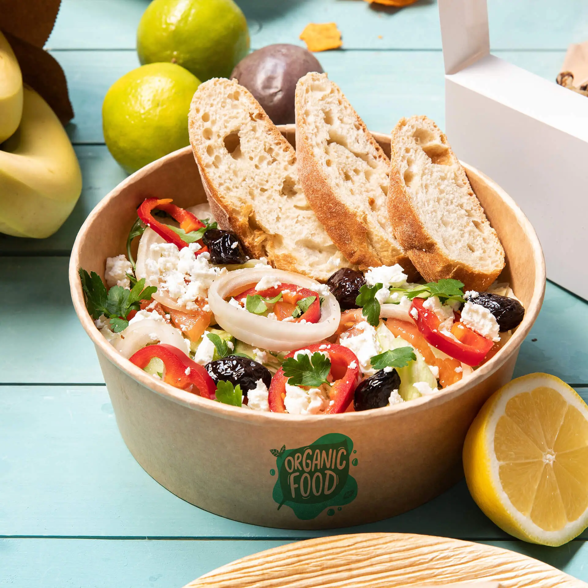 Bols à salade personnalisés / Bowls personnalisés, 1000 ml, Ø 185 mm, brun, avec revêtement PLA