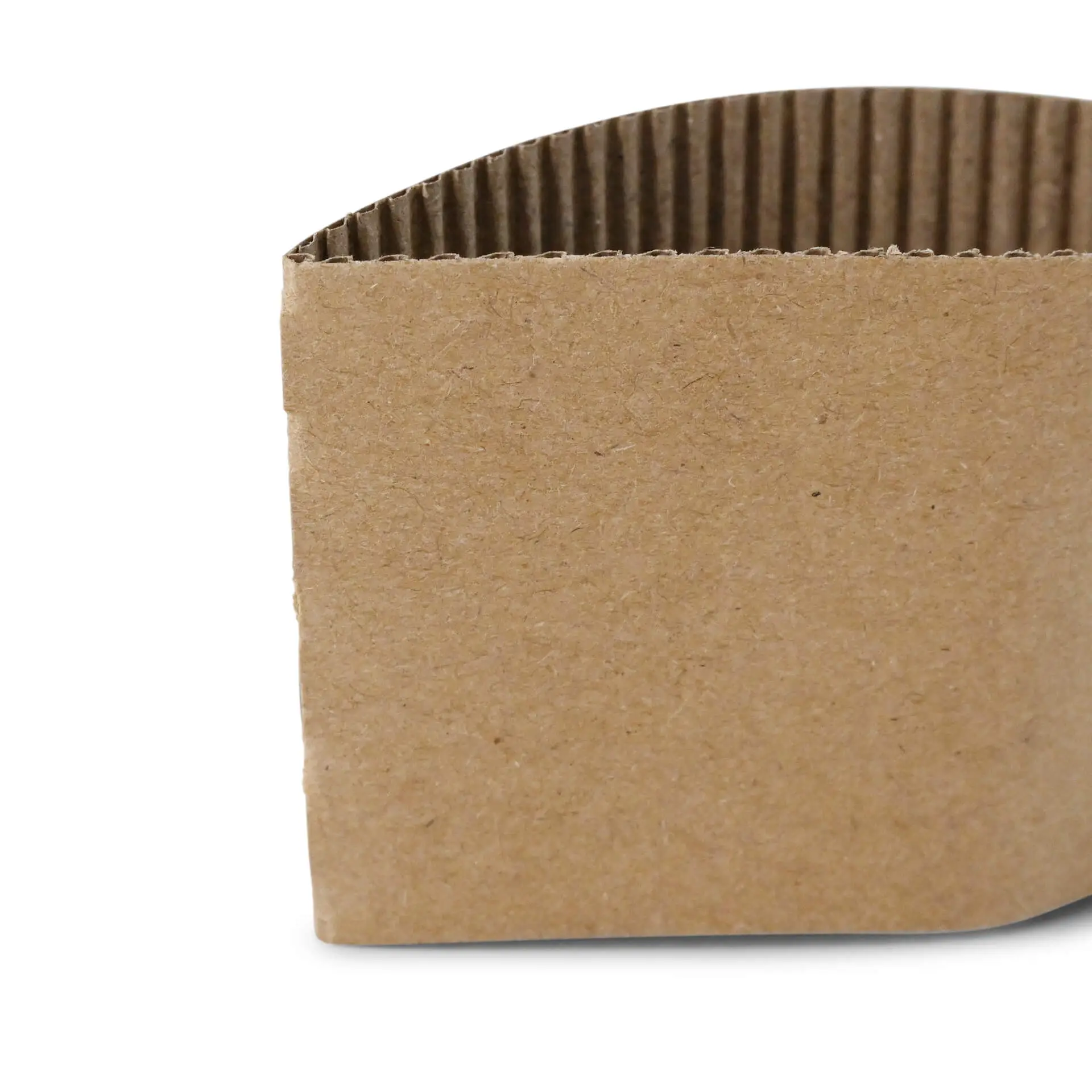 Manchon en carton brun pour gobelets en papier de 150/200/250 ml, montrant un bord texturé et une surface lisse.